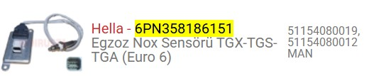 EGSOZ NOX SENSORU MAN TGX TGS TGA EURO 6  51154 080 012-019